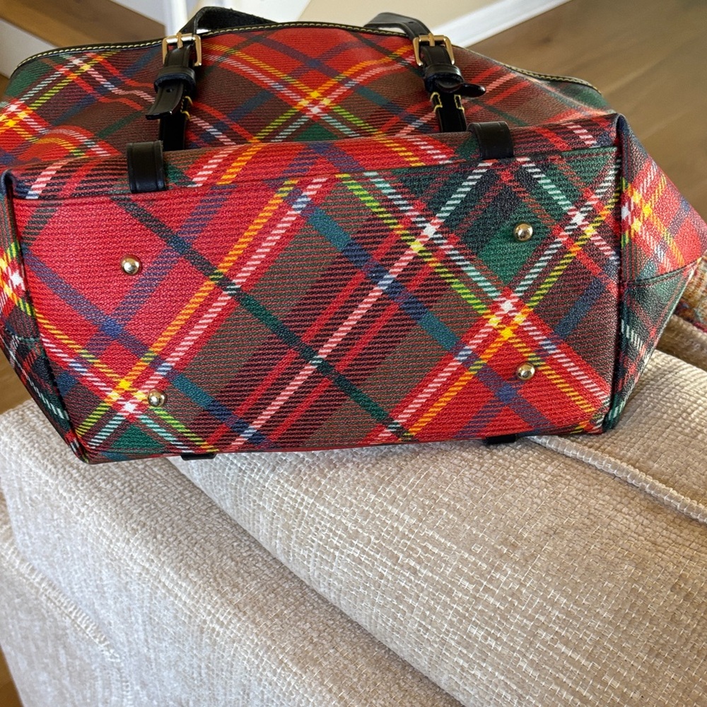DOONEY & BURKE  Tartan Plaid Tote Bag with Black Trim - Red Multi - Picture 13 of 13